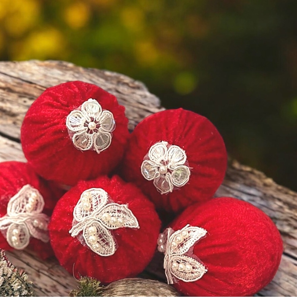 Velvet Set of 6 Easter Eggs, Lipstick Red, Spring Decoration, Vase Basket Filler